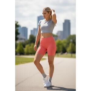 Thrive Société Endure Perforated Bike Shorts Flamingo Pink M NWT Athleisure